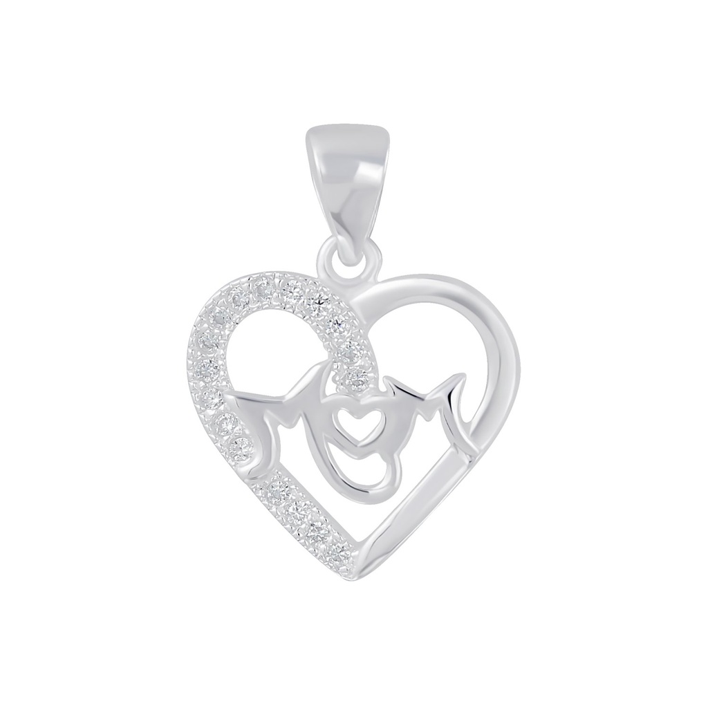 [10003436] Silver I Love Mom Cubic Zirconia Pendant