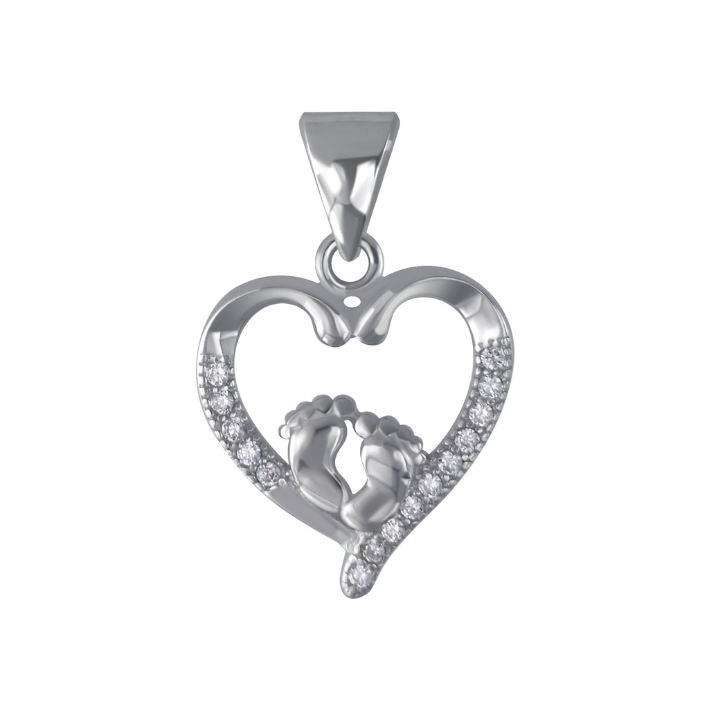 [10003435] Silver BabyFeet In Heart Cubic Zirconia Pendant