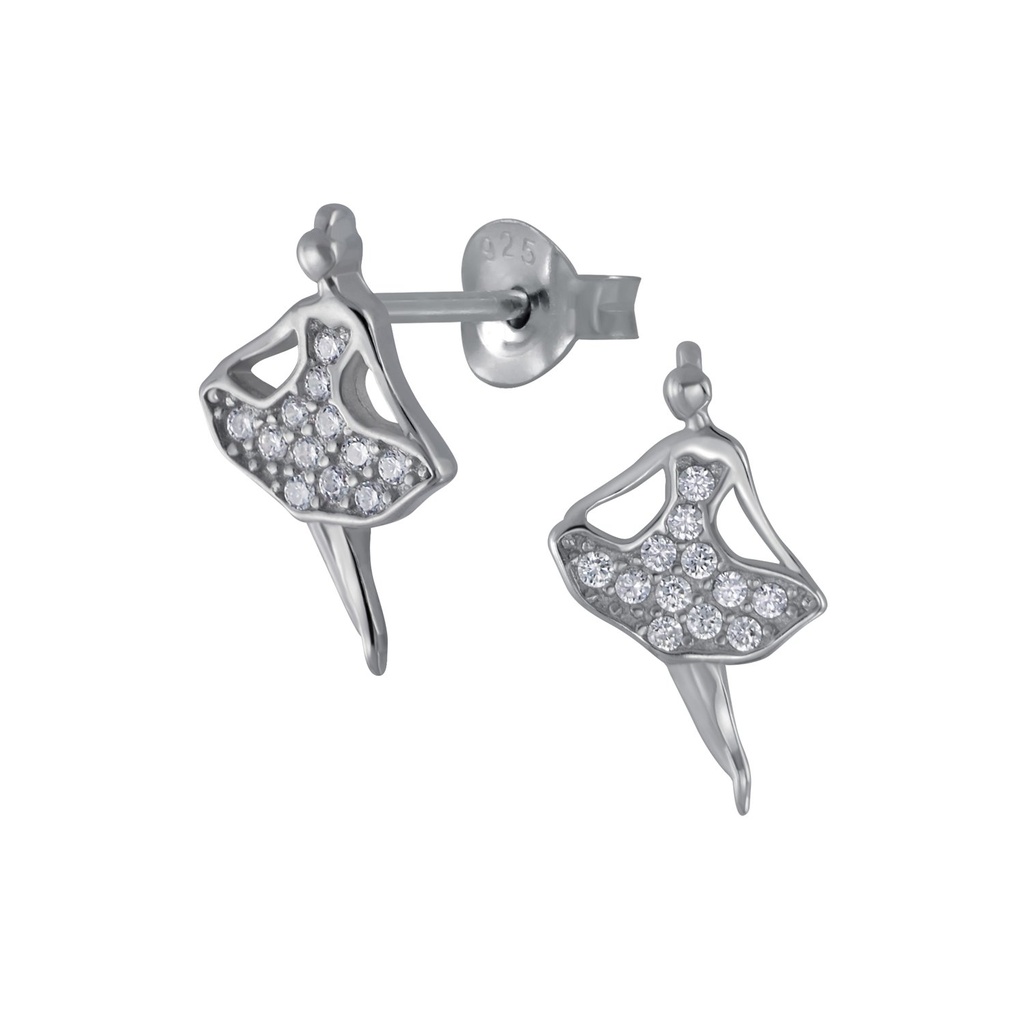 Silver Ballerina Cubic Zirconia Stud Earrings