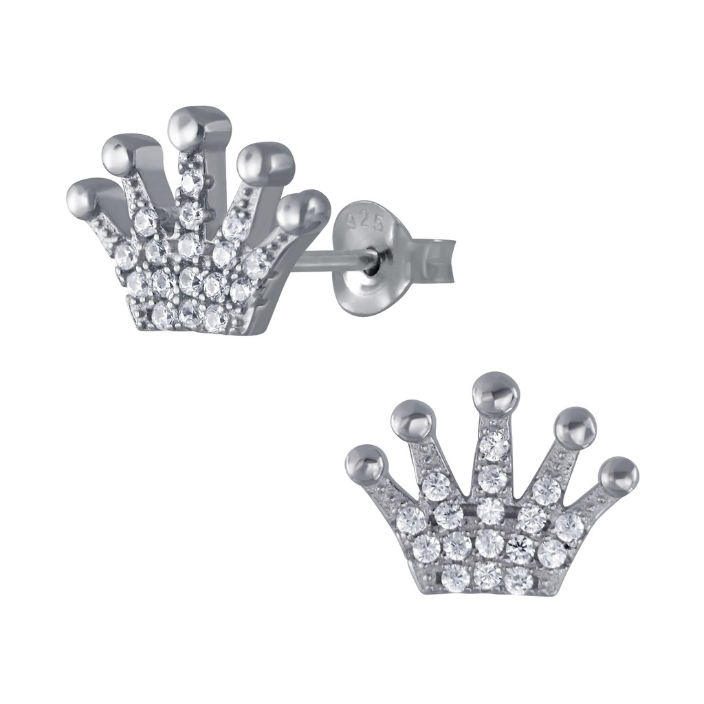 Silver Crown Cubic Zirconia Stud Earrings