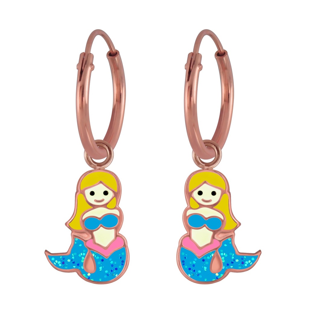 Silver Mermaid Charm Hoop Earrings