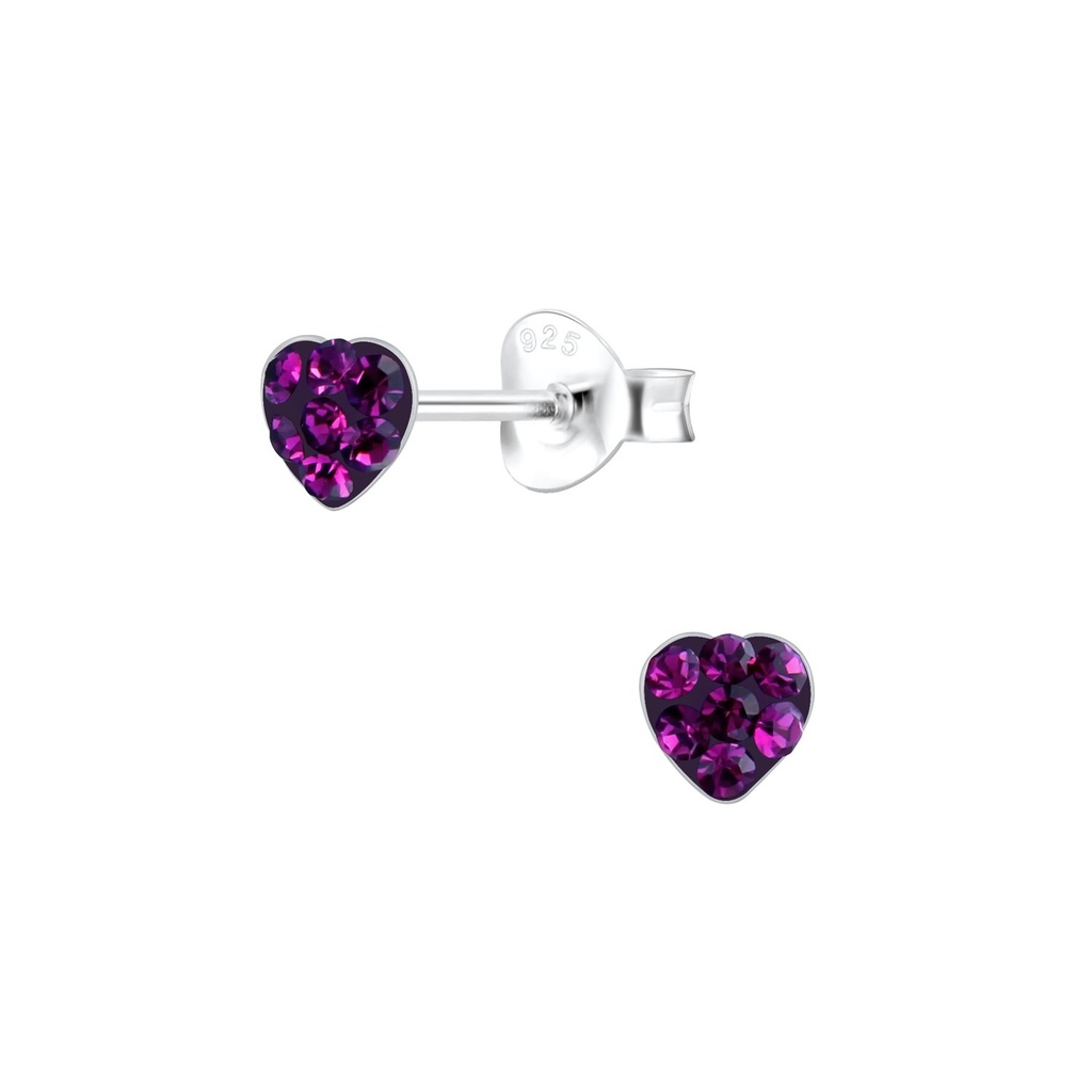 Silver Heart Crystal Stud Earrings