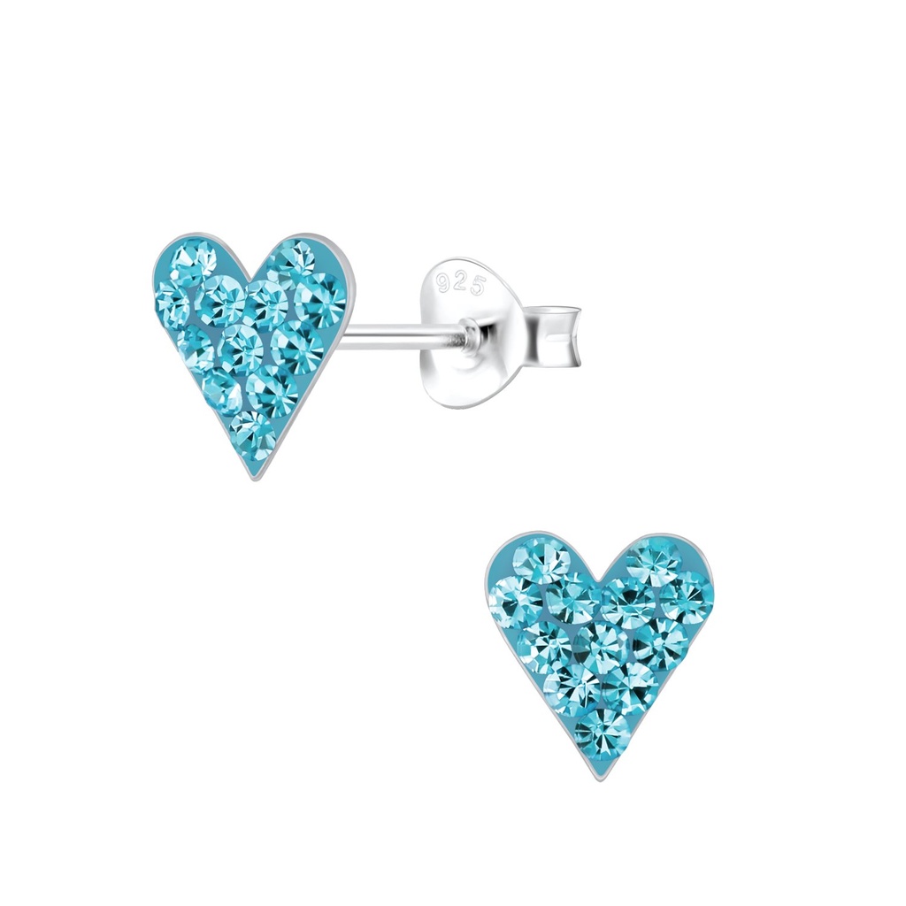 Silver Heart Crystal Stud Earrings