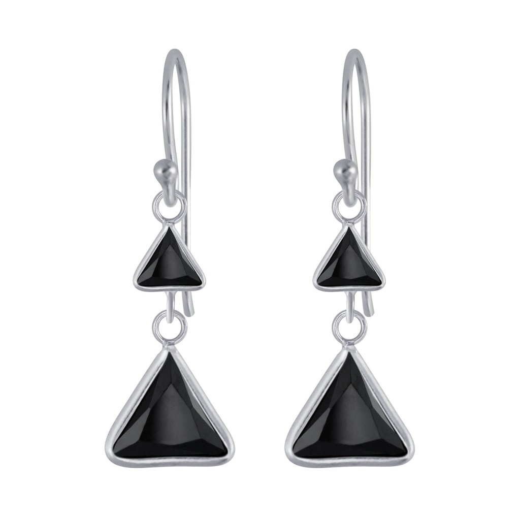 [10003360] Pendants d'oreilles en argent zircon triangle (Black)