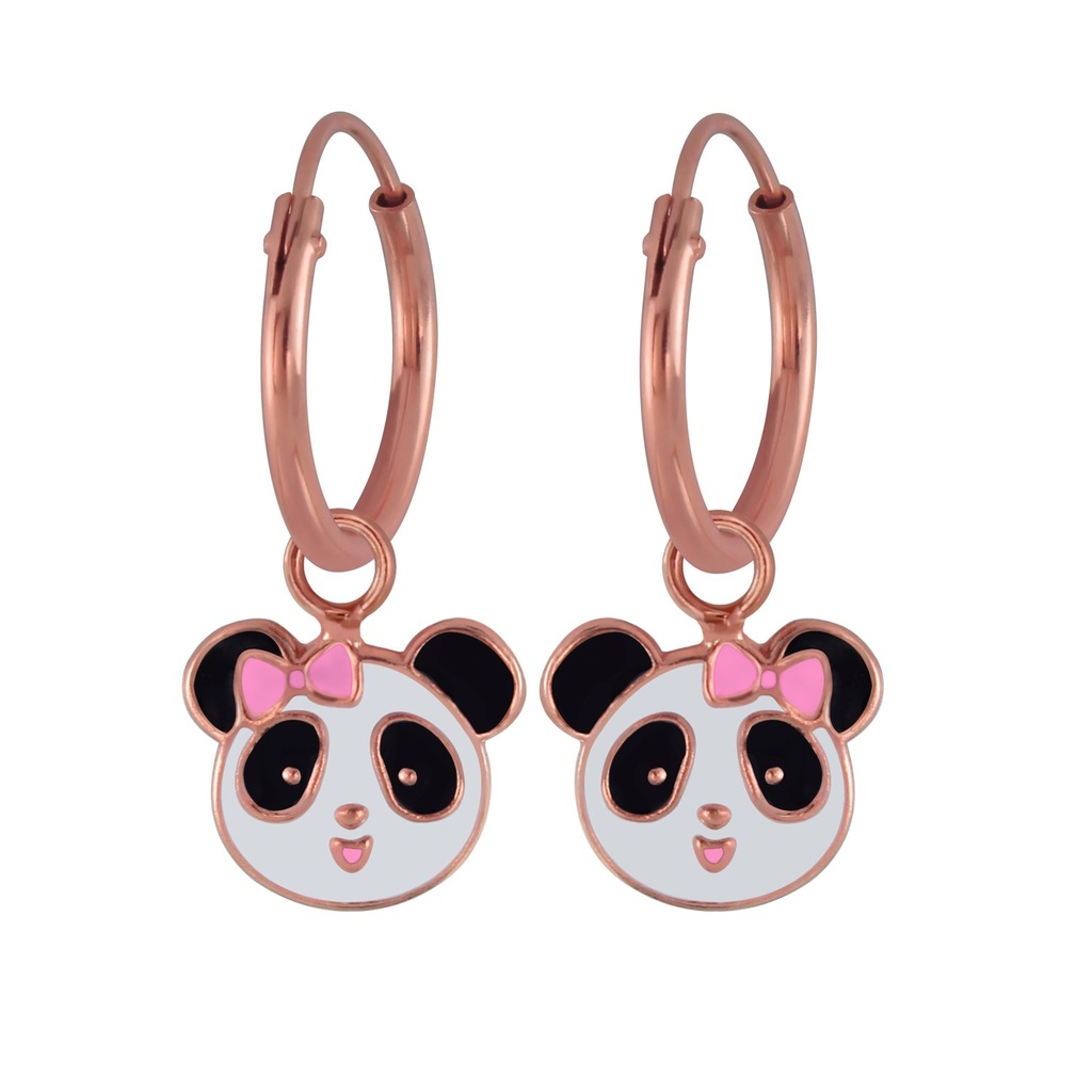 [10003326] Silver Panda Charm Hoop Earrings