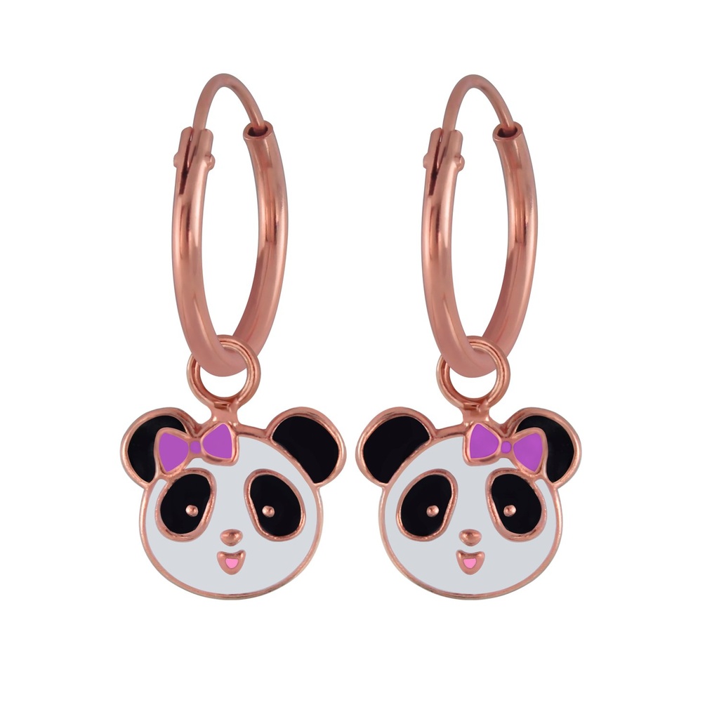 [10003322] Silver Panda Charm Hoop Earrings