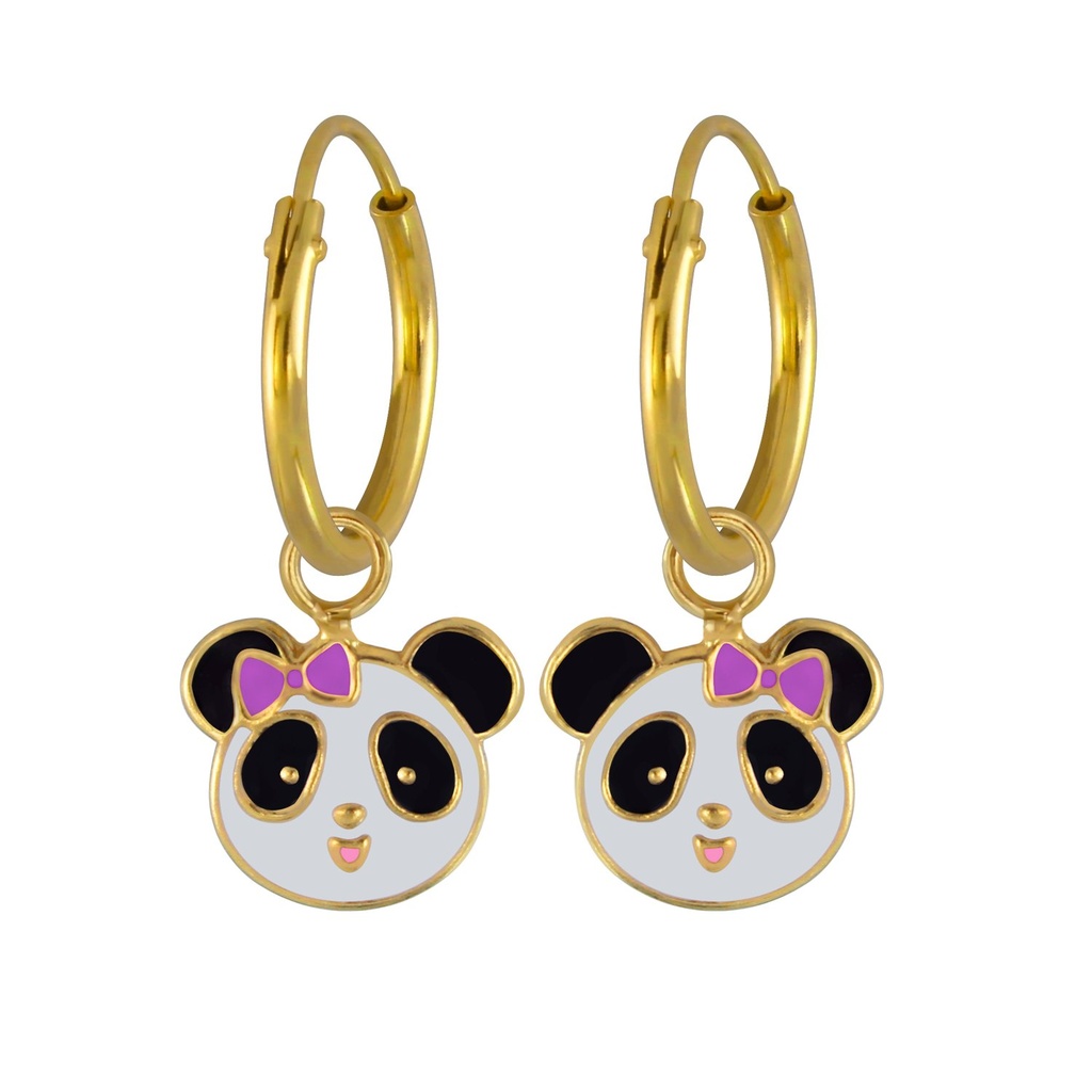 [10003321] Silver Panda Charm Hoop Earrings