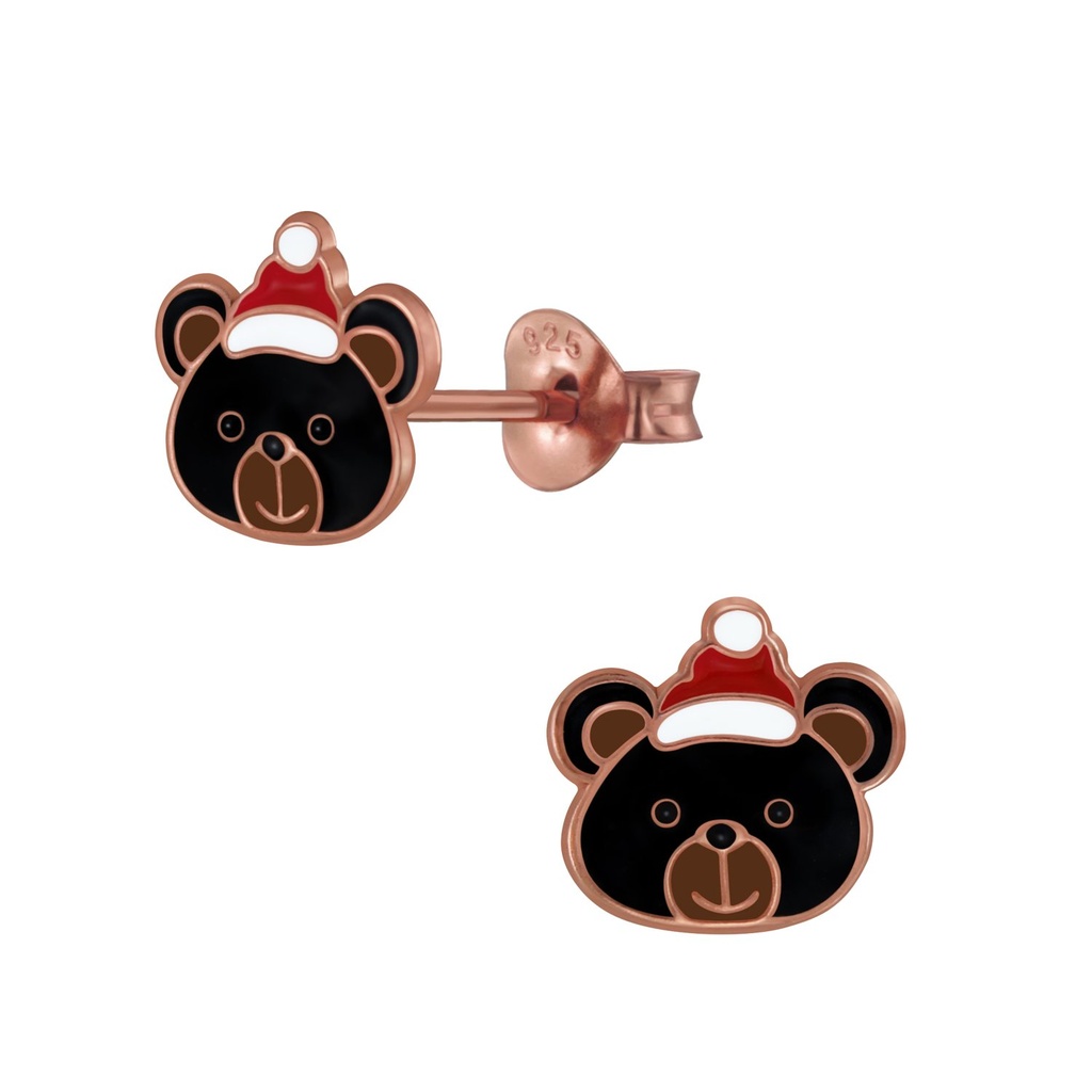 Silver Christmas Bear Stud Earrings