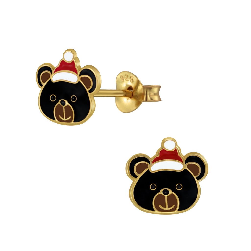 Silver Christmas Bear Stud Earrings