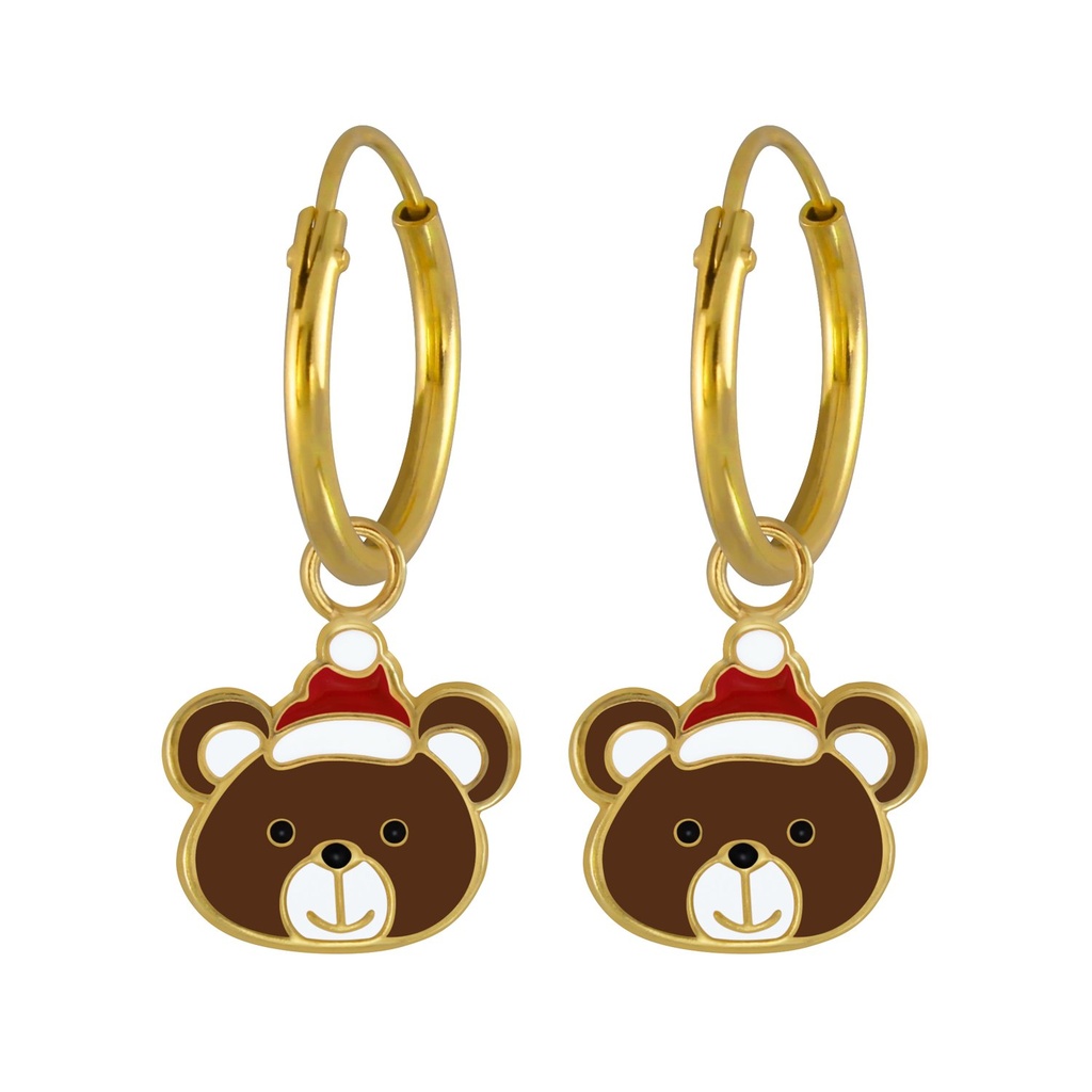 [10003310] Silver Christmas Bear Charm Hoop Earrings