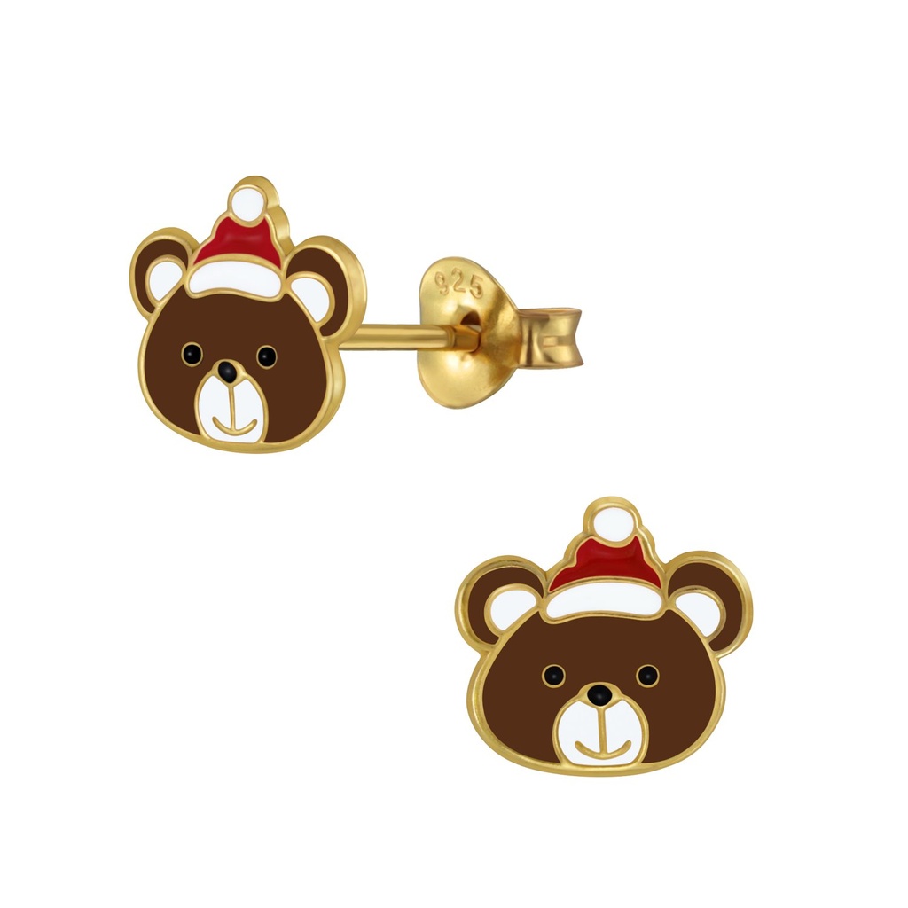 Silver Christmas Bear Stud Earrings