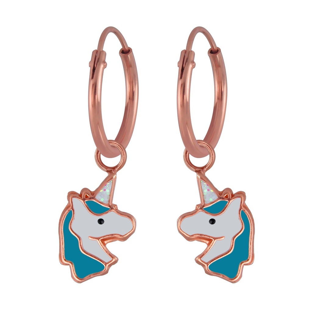 Silver Unicorn Charm Hoop Earrings