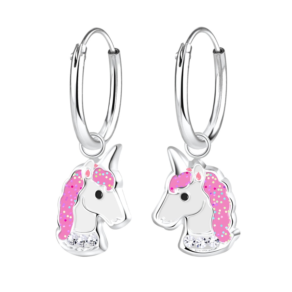 [10003290] Créoles breloque licorne en argent