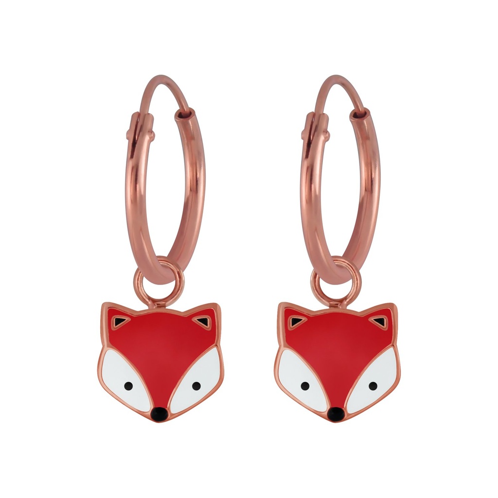 Silver Fox Charm Hoop Earrings