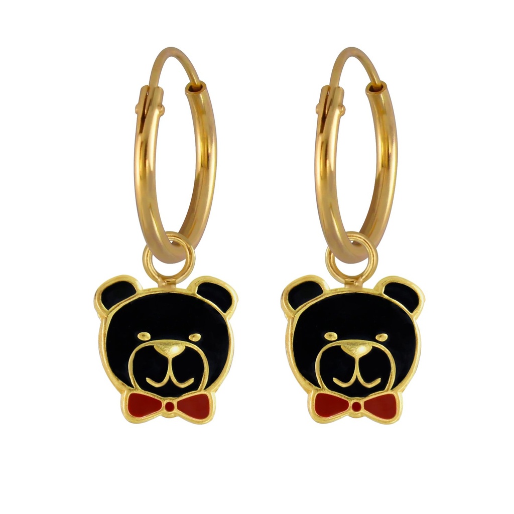 Silver Bear Charm Hoop Earrings