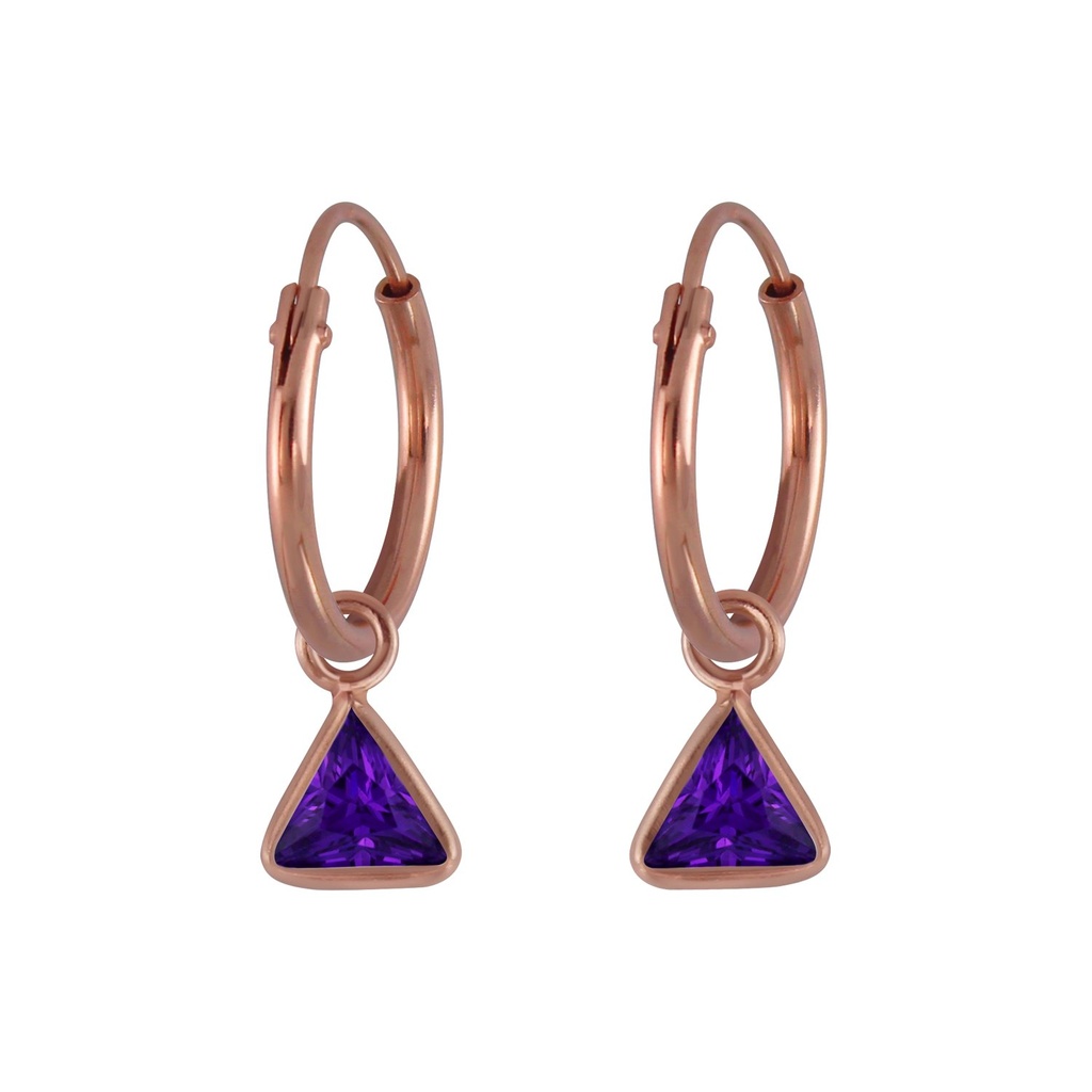 Créoles breloque en argent zircon triangle 4 mm