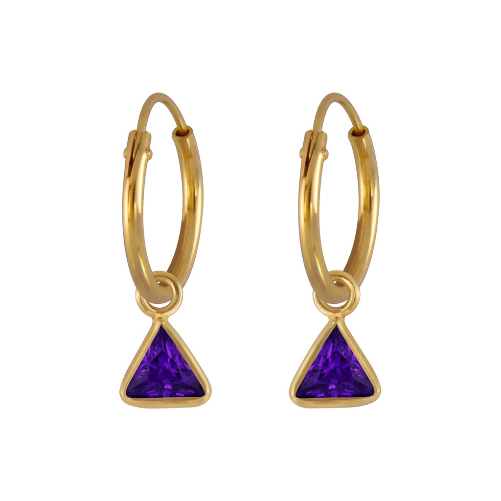 Créoles breloque en argent zircon triangle 4 mm