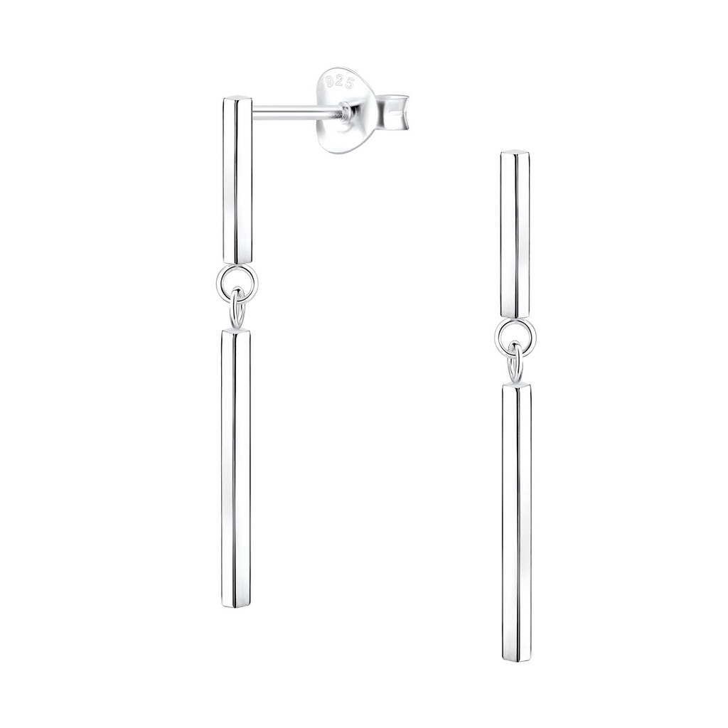 Silver Bar Stud Earrings With Hanging Bar
