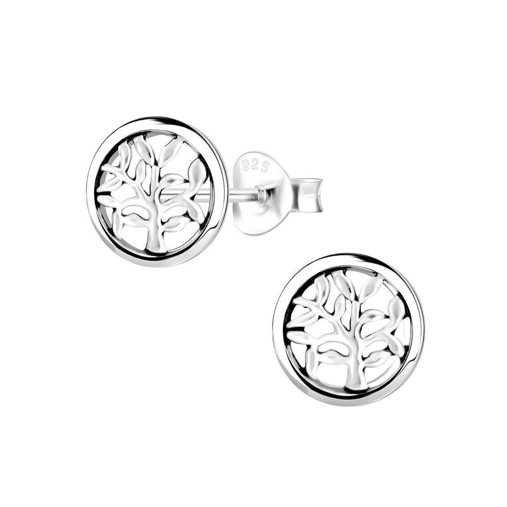 Puces d'oreilles arbre de vie en argent
