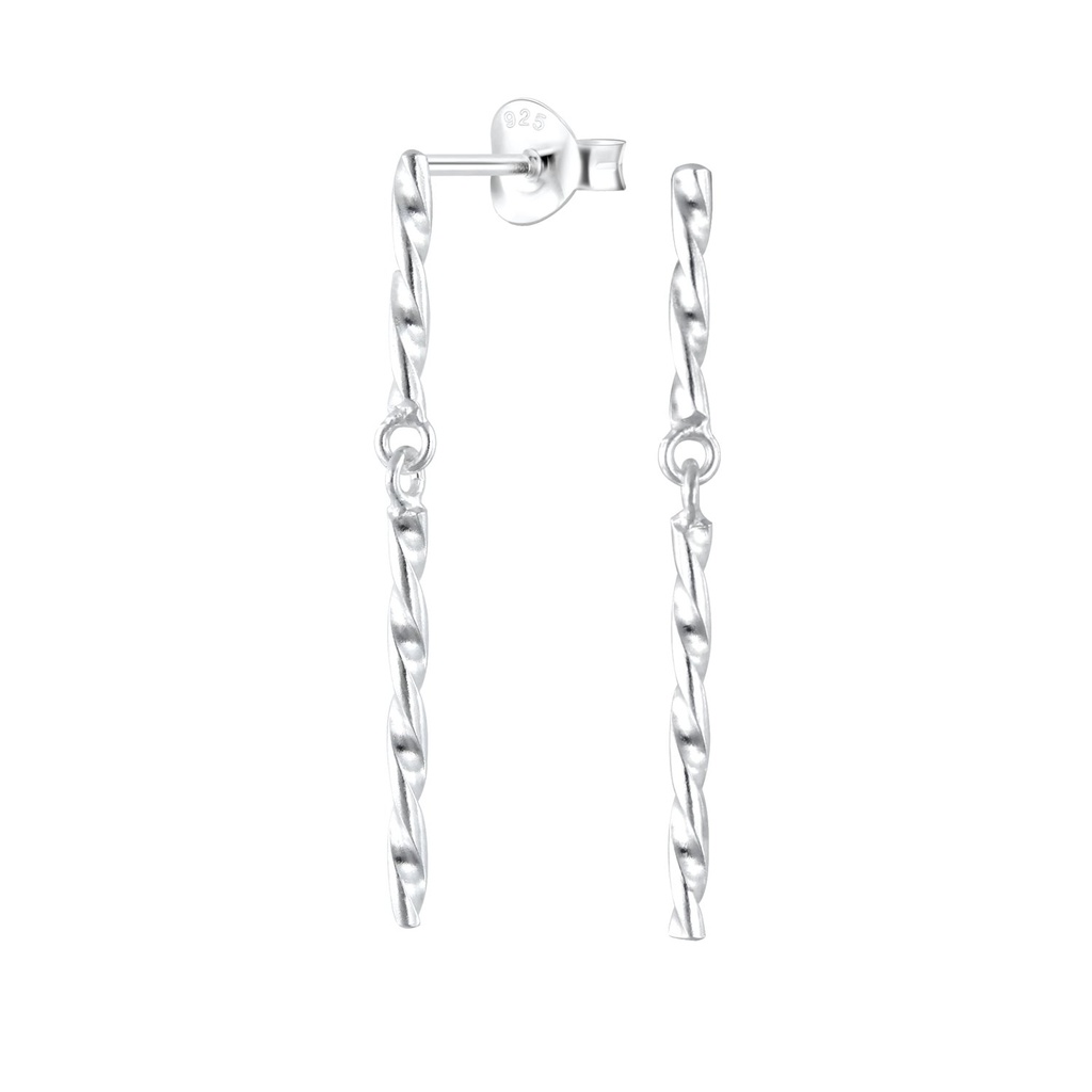 Silver Twisted Bar Stud Earrings With Hanging Twisted Bar