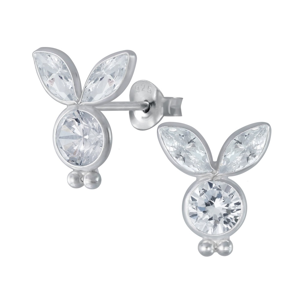 Silver Cubic Zirconia Rabbit Stud Earrings