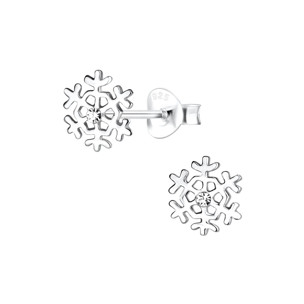 Puces d'oreilles flocon de neige en argent cristal