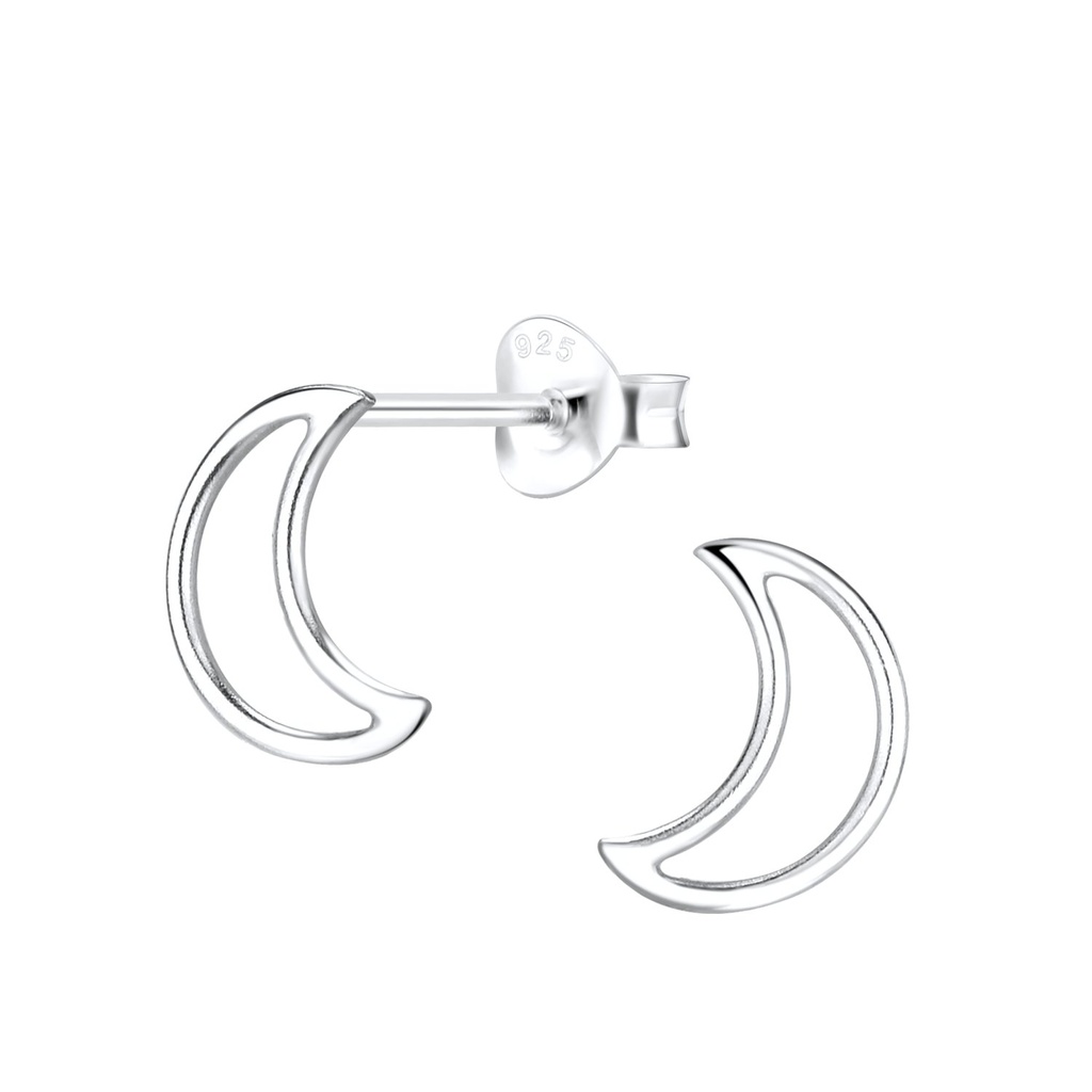 Silver Half Moon Stud Earrings