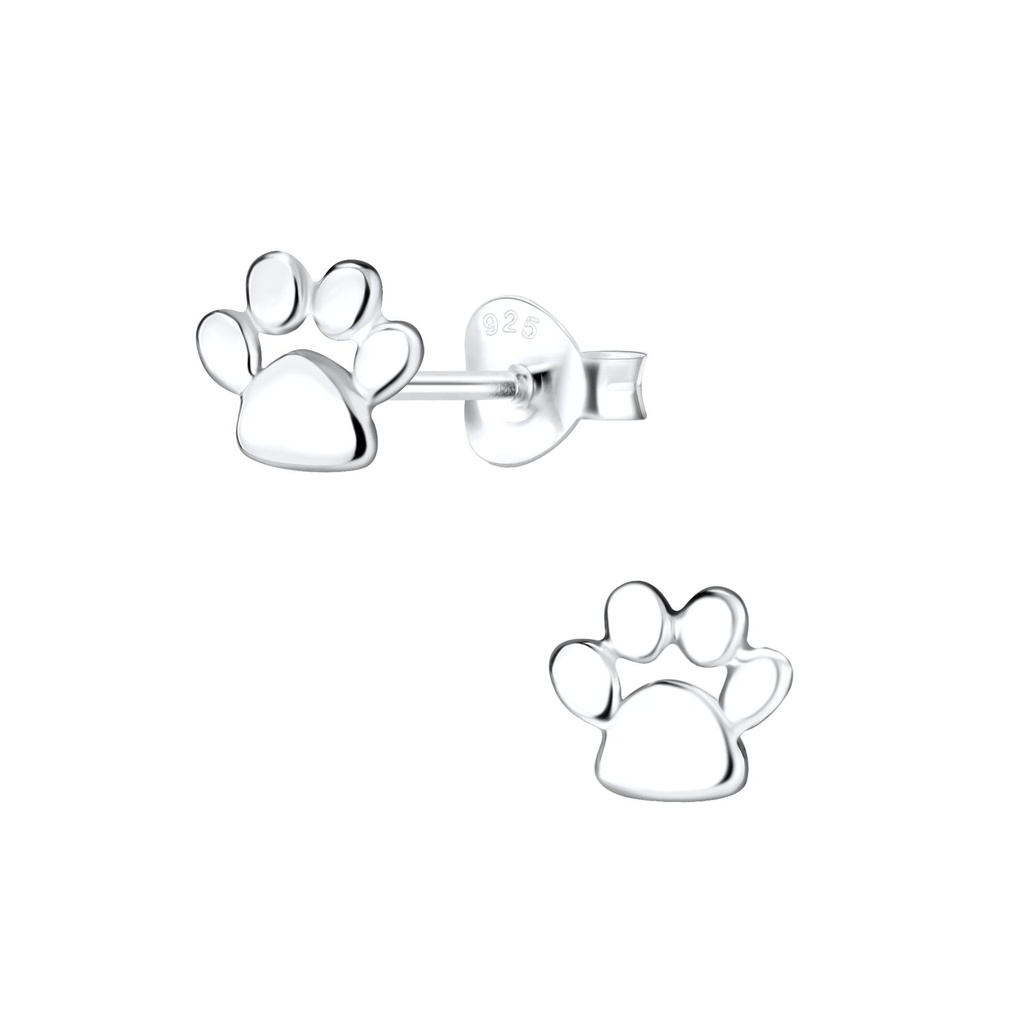 Silver Paw Print Stud Earrings