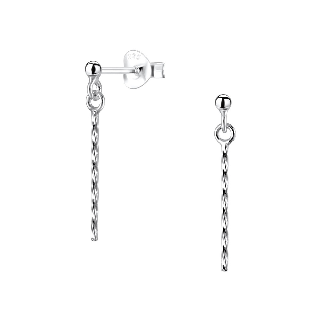 Puces d'oreilles boule en argent avec barre pendante torsadée
