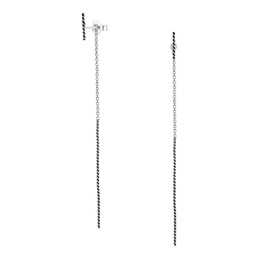 Puces d'oreilles barre torsadées en argent avec barre pendante torsadée
