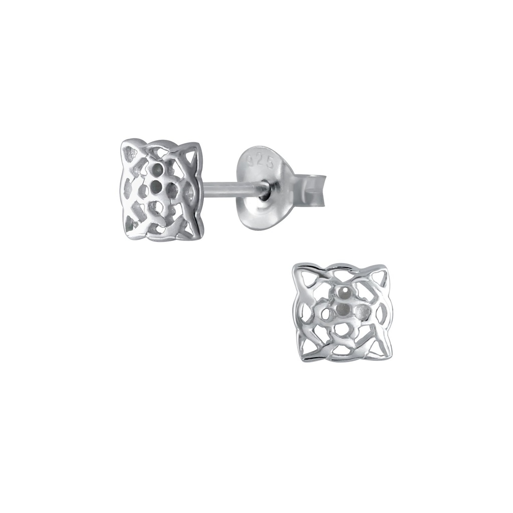 Silver Celtic Square Stud Earrings