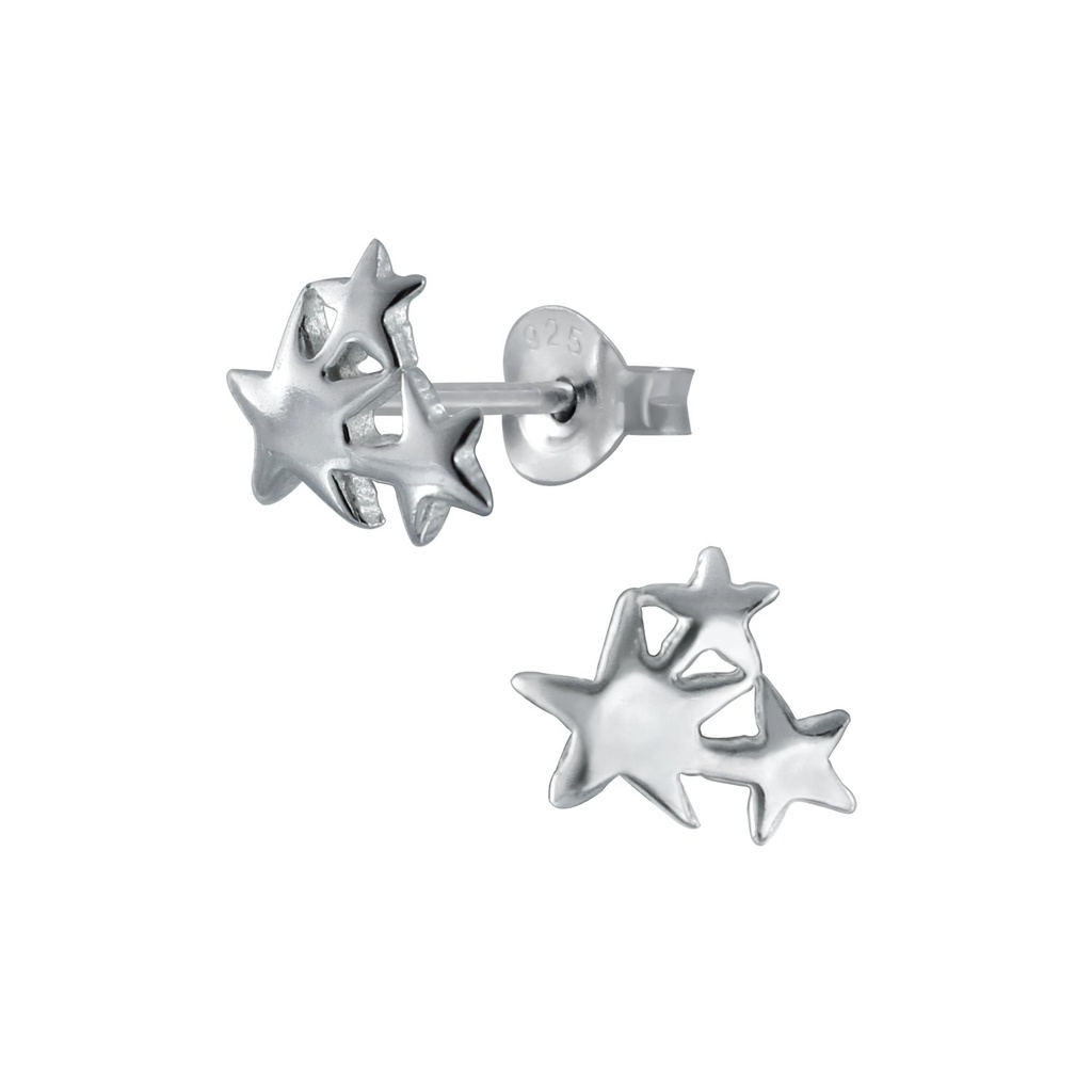 Silver Triple Star Stud Earrings