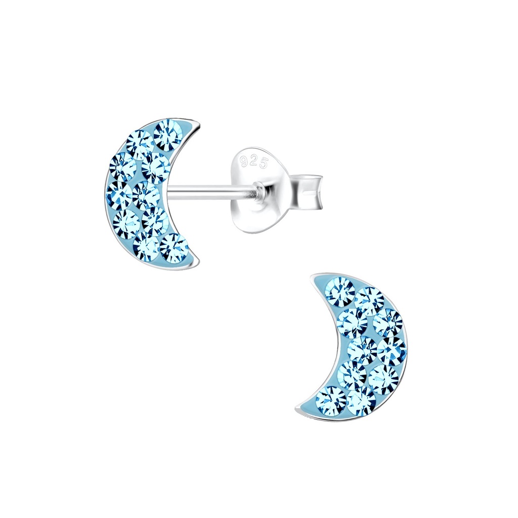 [10003168] Puces d'oreilles demi-lune en argent cristal (Aqua Bohemica)