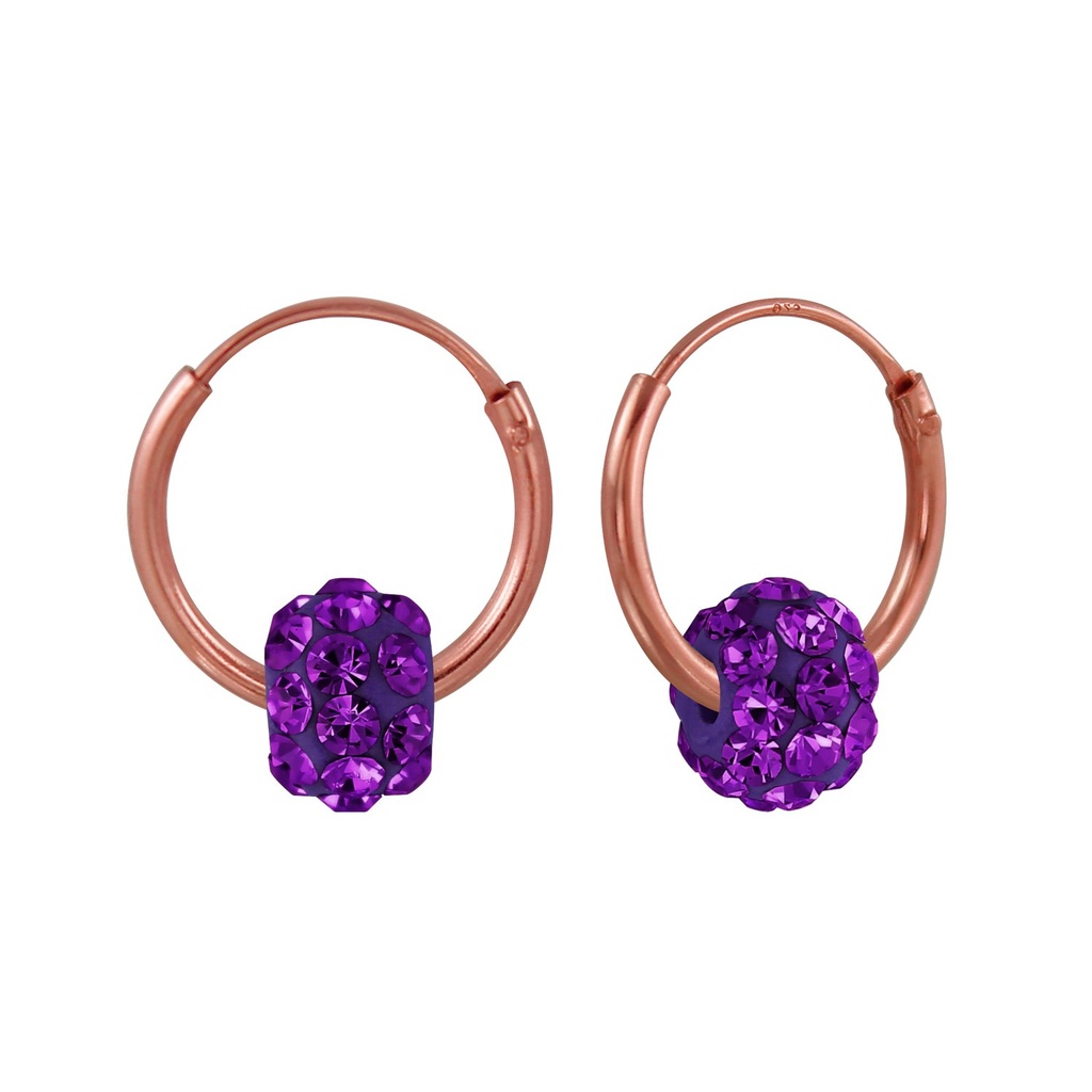 Silver Crystal Ball Hoop Earrings
