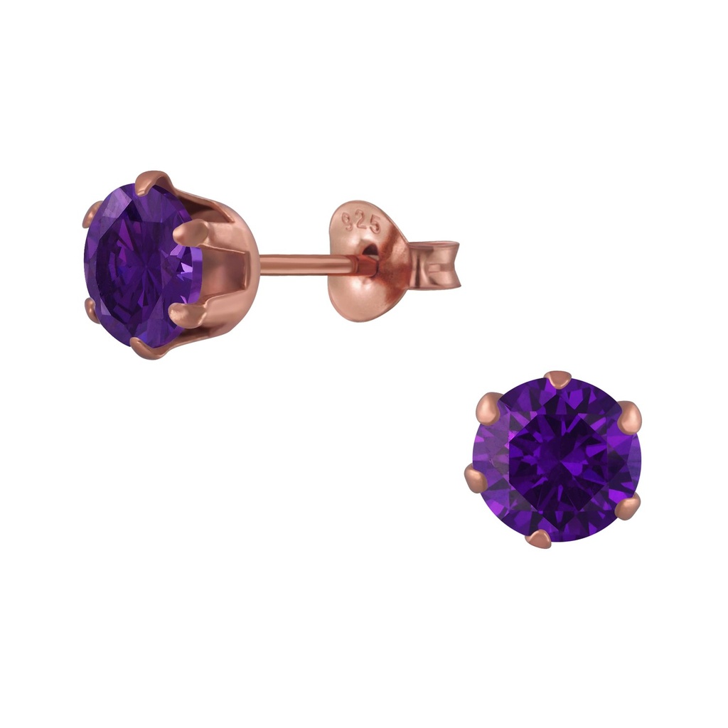 Puces d'oreilles en argent zircon rond 6 mm