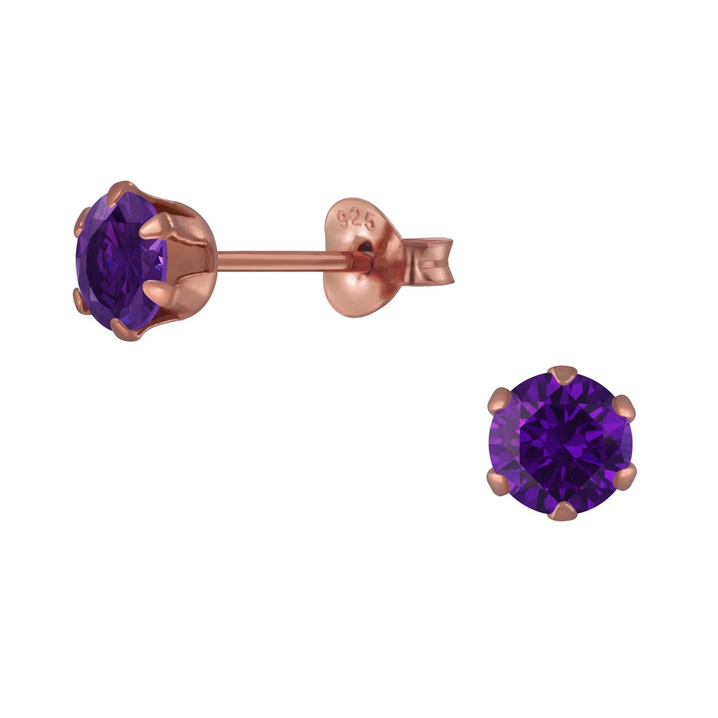 Puces d'oreilles en argent zircon rond 5 mm
