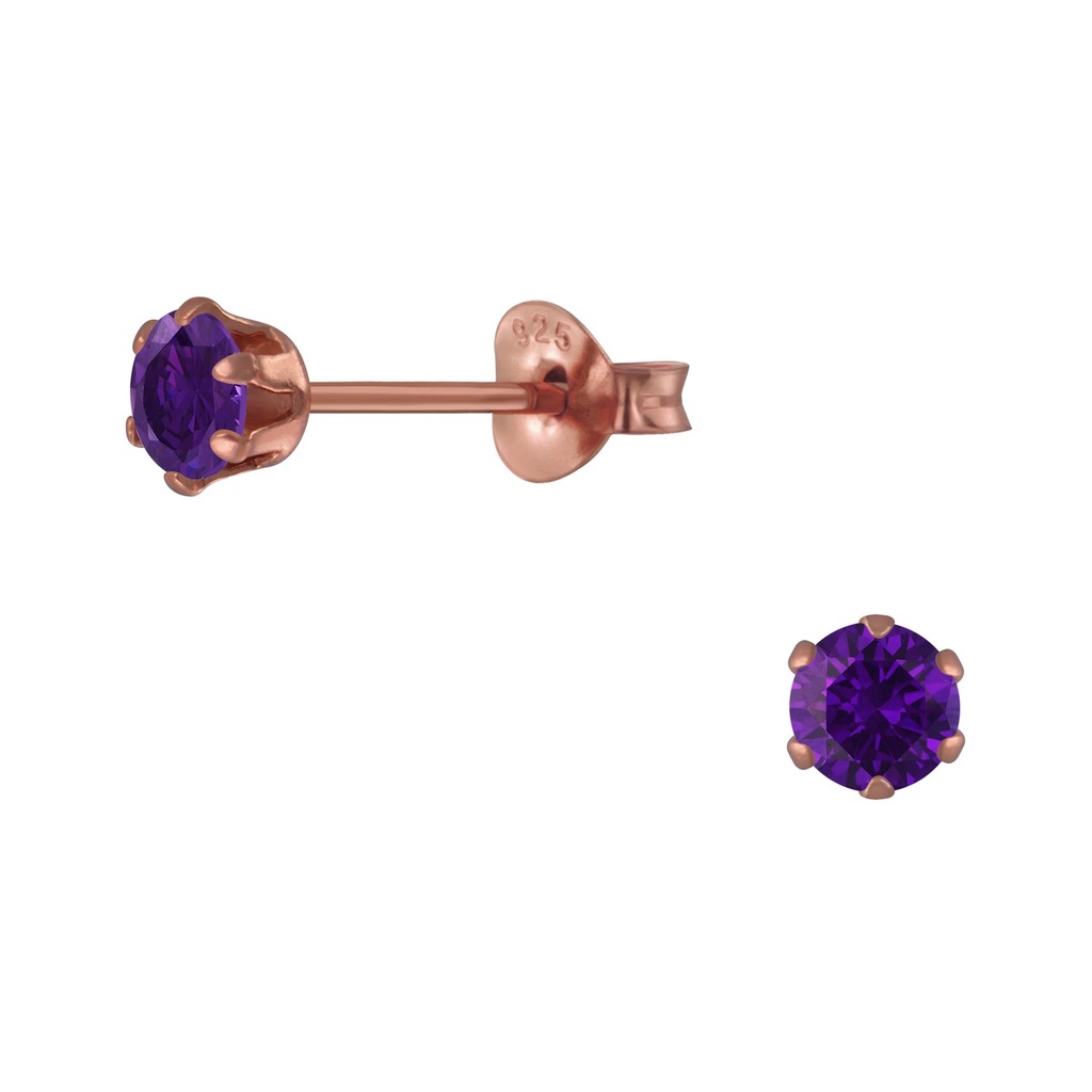 [10003105] 4mm Round Cubic Zirconia Silver Stud Earrings (Amethyst)
