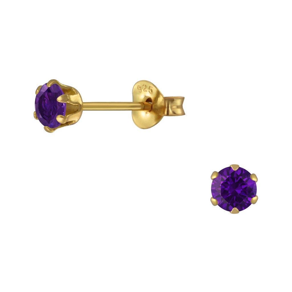 Puces d'oreilles en argent zircon rond 4 mm
