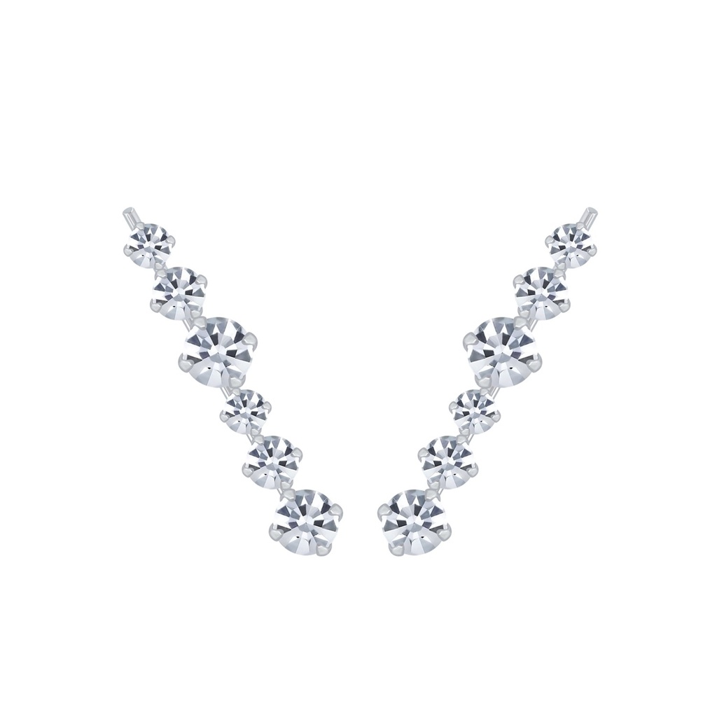[10003095] Silver Line Crystal Ear Climbers