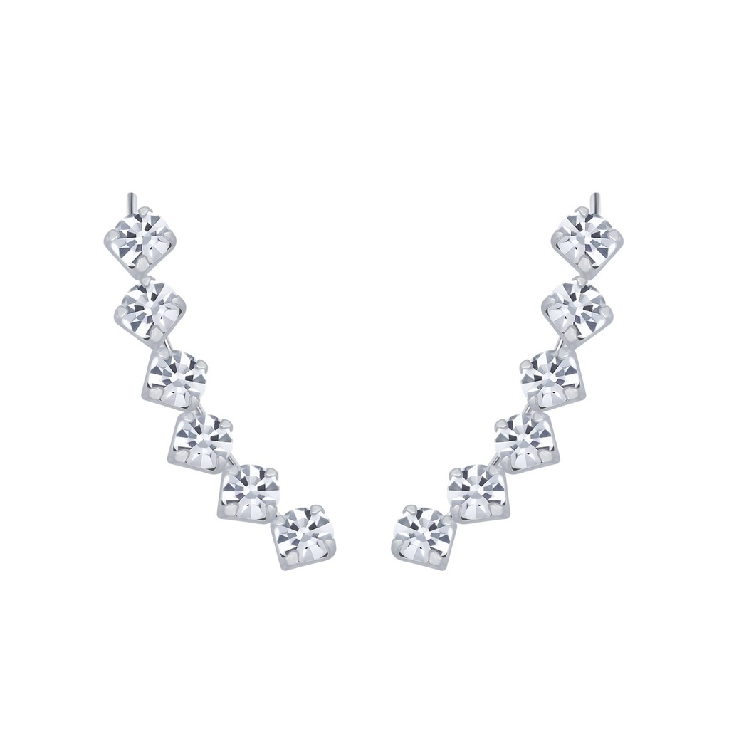 [10003092] Silver Curved Line Crystal Ear Climbers (Crystal)