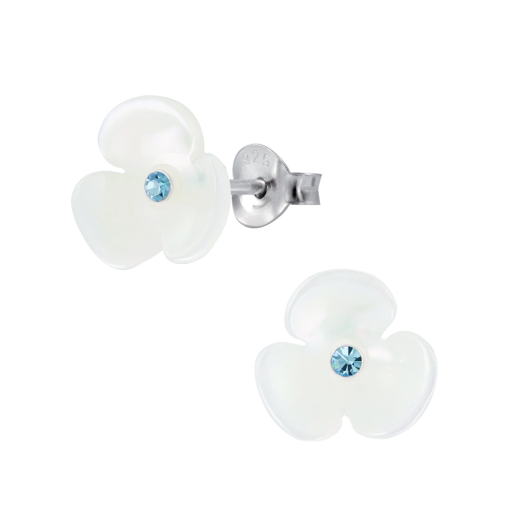 Puces d'oreilles fleur coquillage en argent