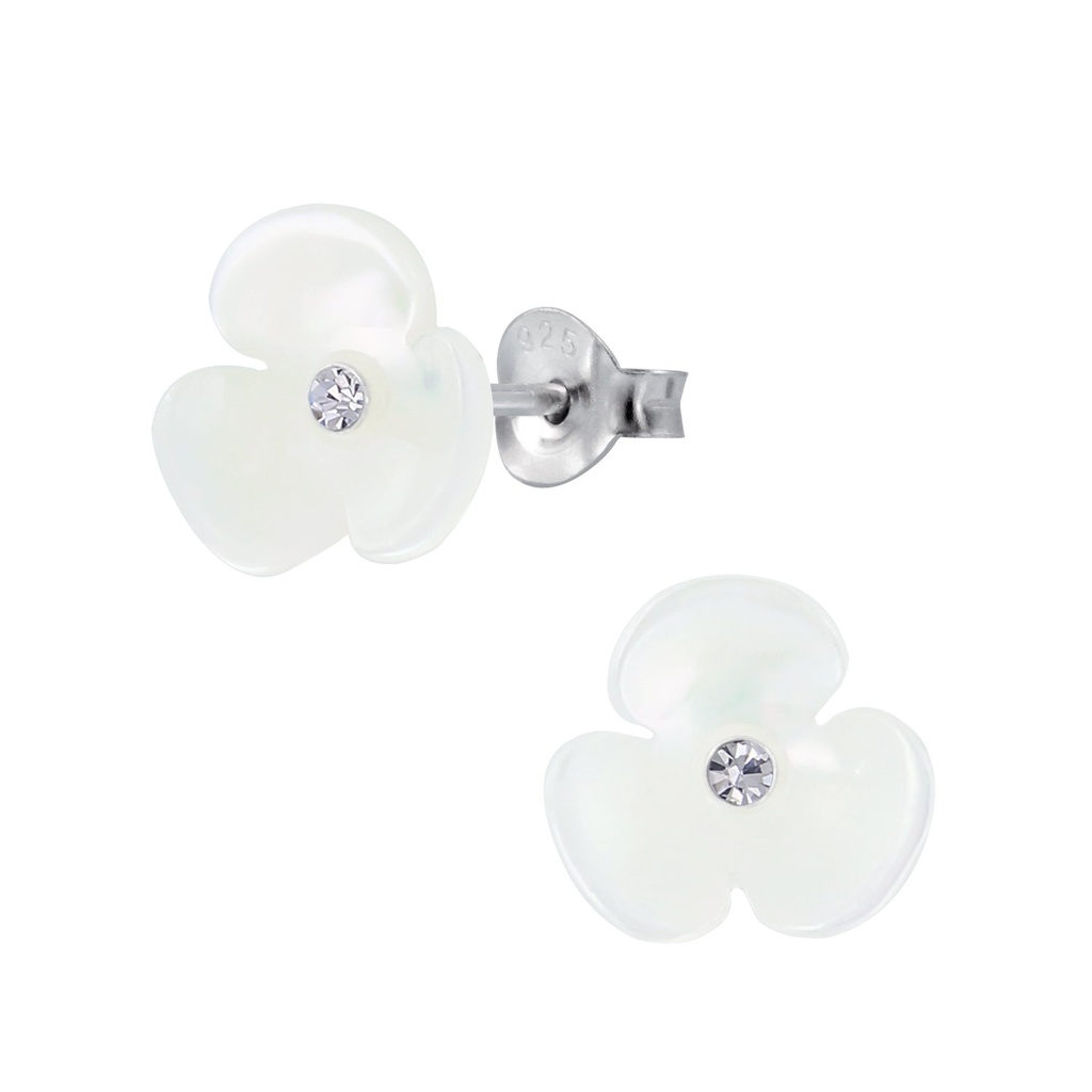 [10003090] Silver Shell Flower Stud Earrings