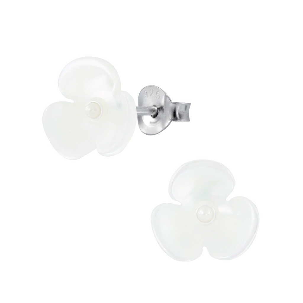 [10003089] Silver Shell Flower Stud Earrings