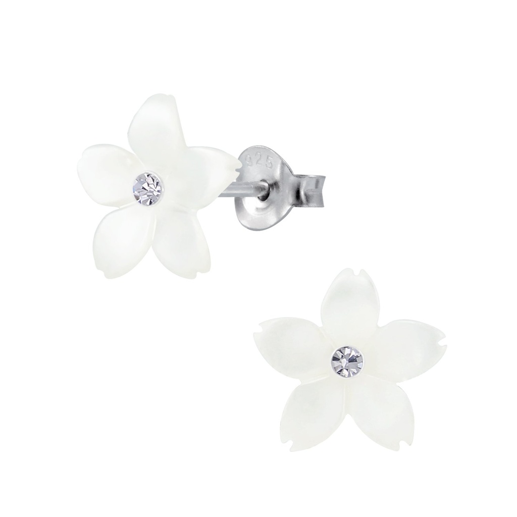 [10003087] Silver Shell Flower Stud Earrings