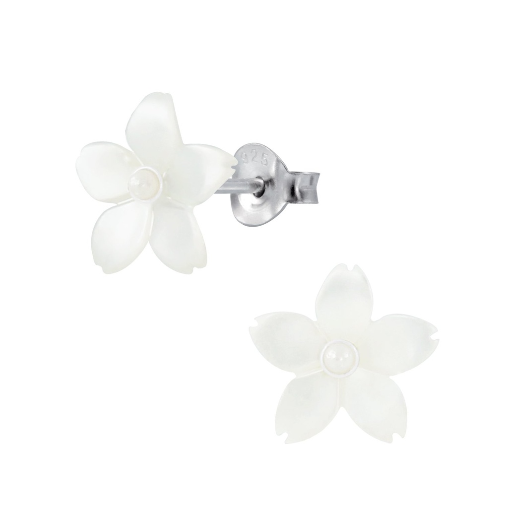 [10003083] Puces d'oreilles fleur coquillage en argent