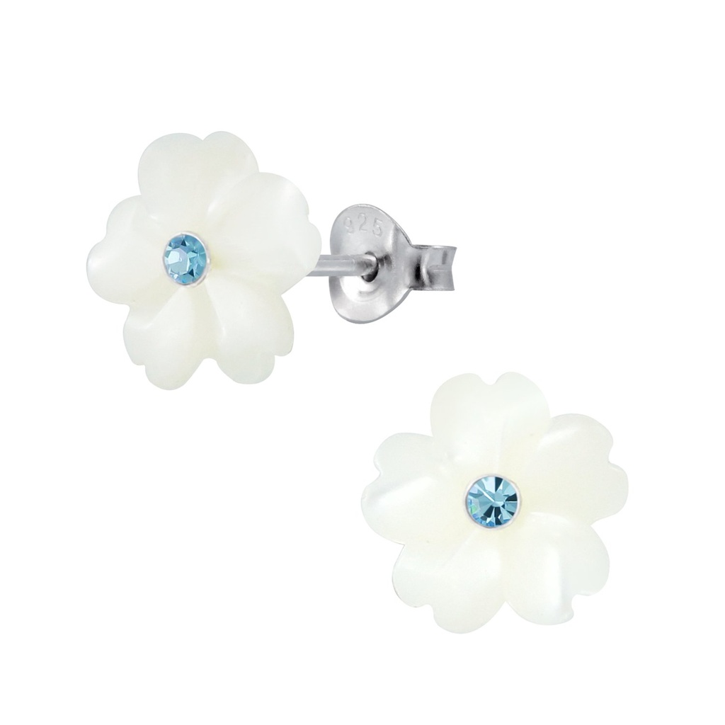 Puces d'oreilles fleur coquillage en argent
