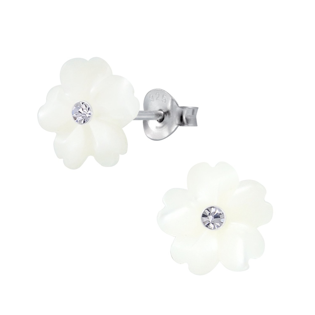 [10003085] Silver Shell Flower Stud Earrings