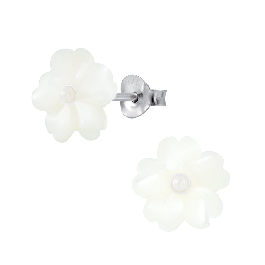 [10003084] Silver Shell Flower Stud Earrings