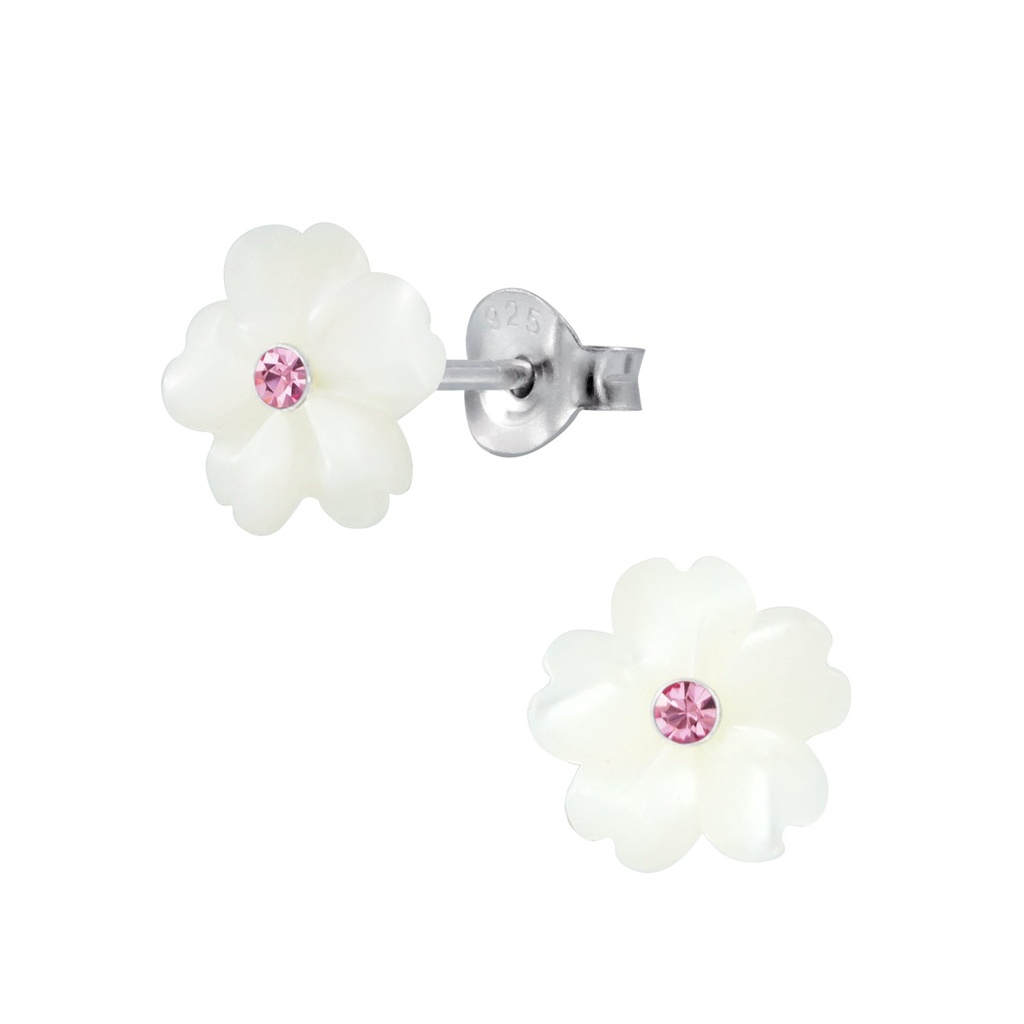Puces d'oreilles fleur coquillage en argent