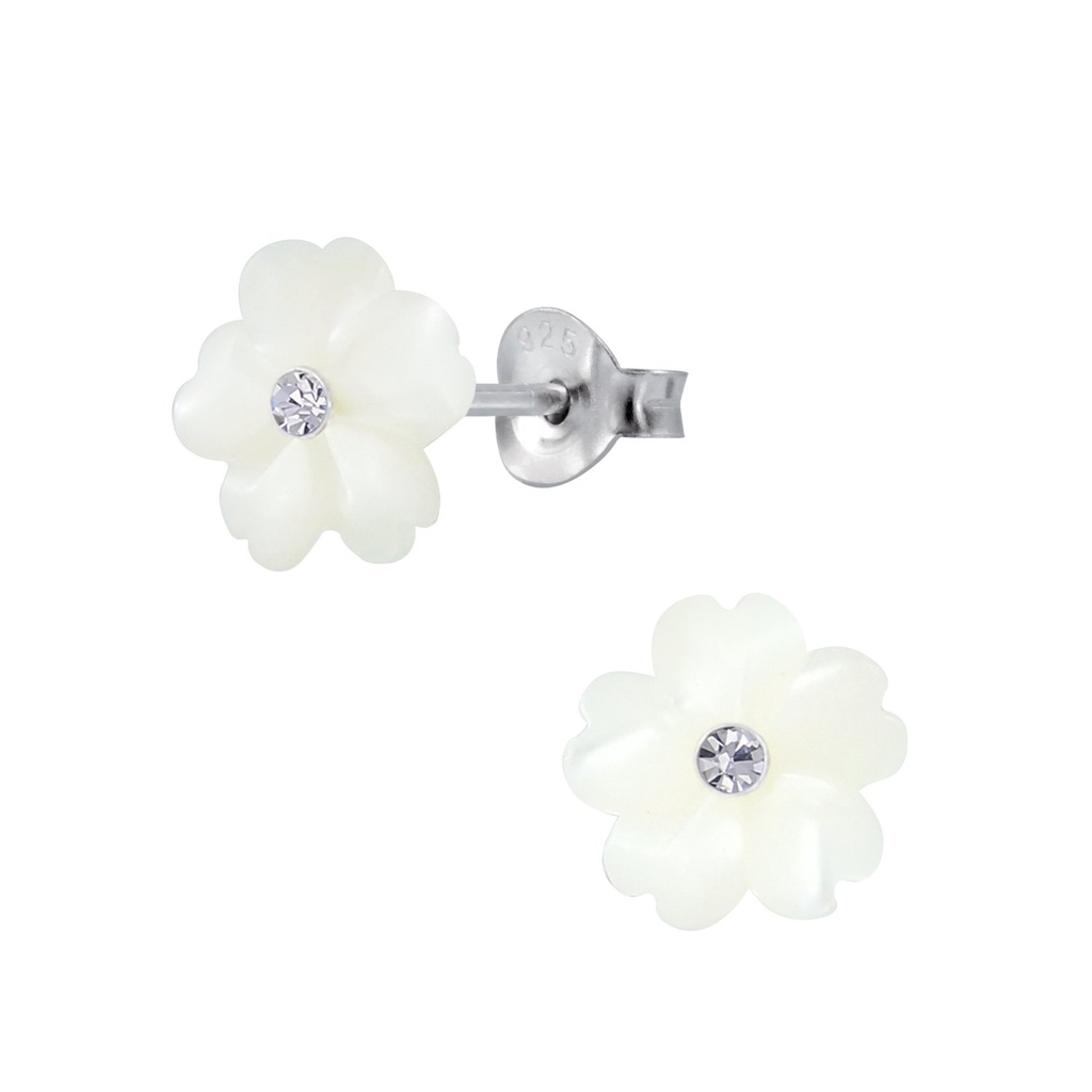Puces d'oreilles fleur coquillage en argent